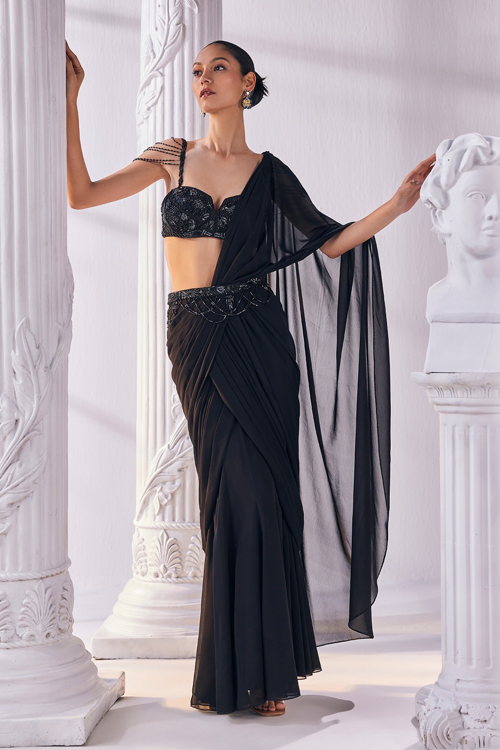 Draped Saree With Bustier And a Statement Belt