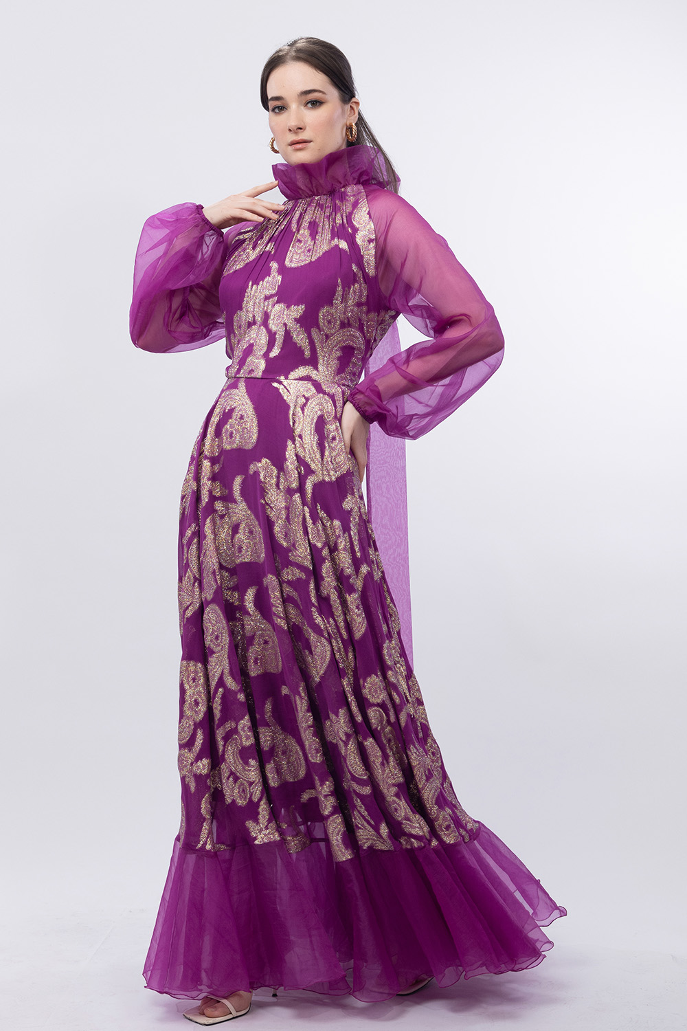 Purple Raglan Sleeve Brasso Full Length Gown