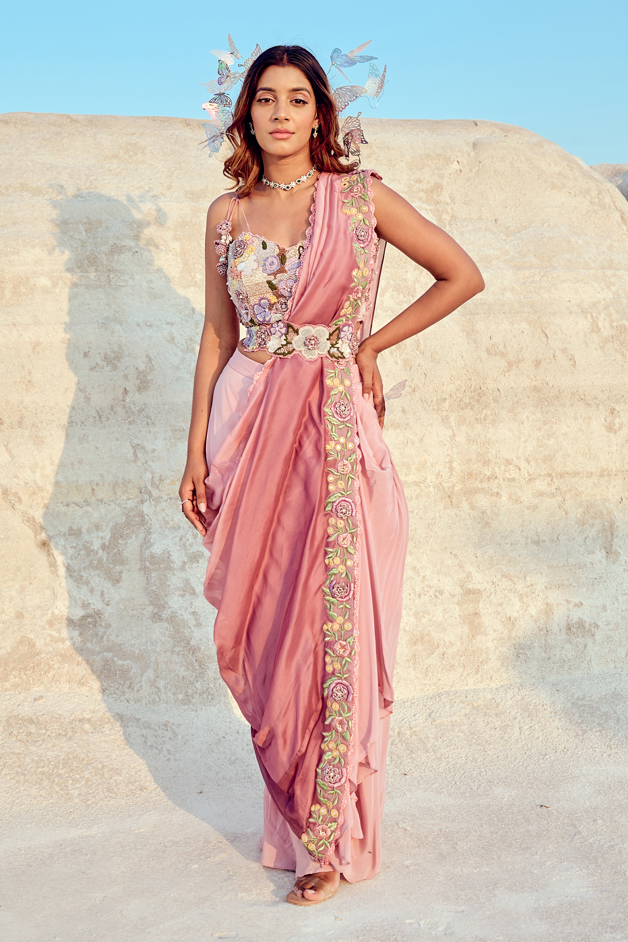 Predraped Saree Styled With Ombre Dyed Palla