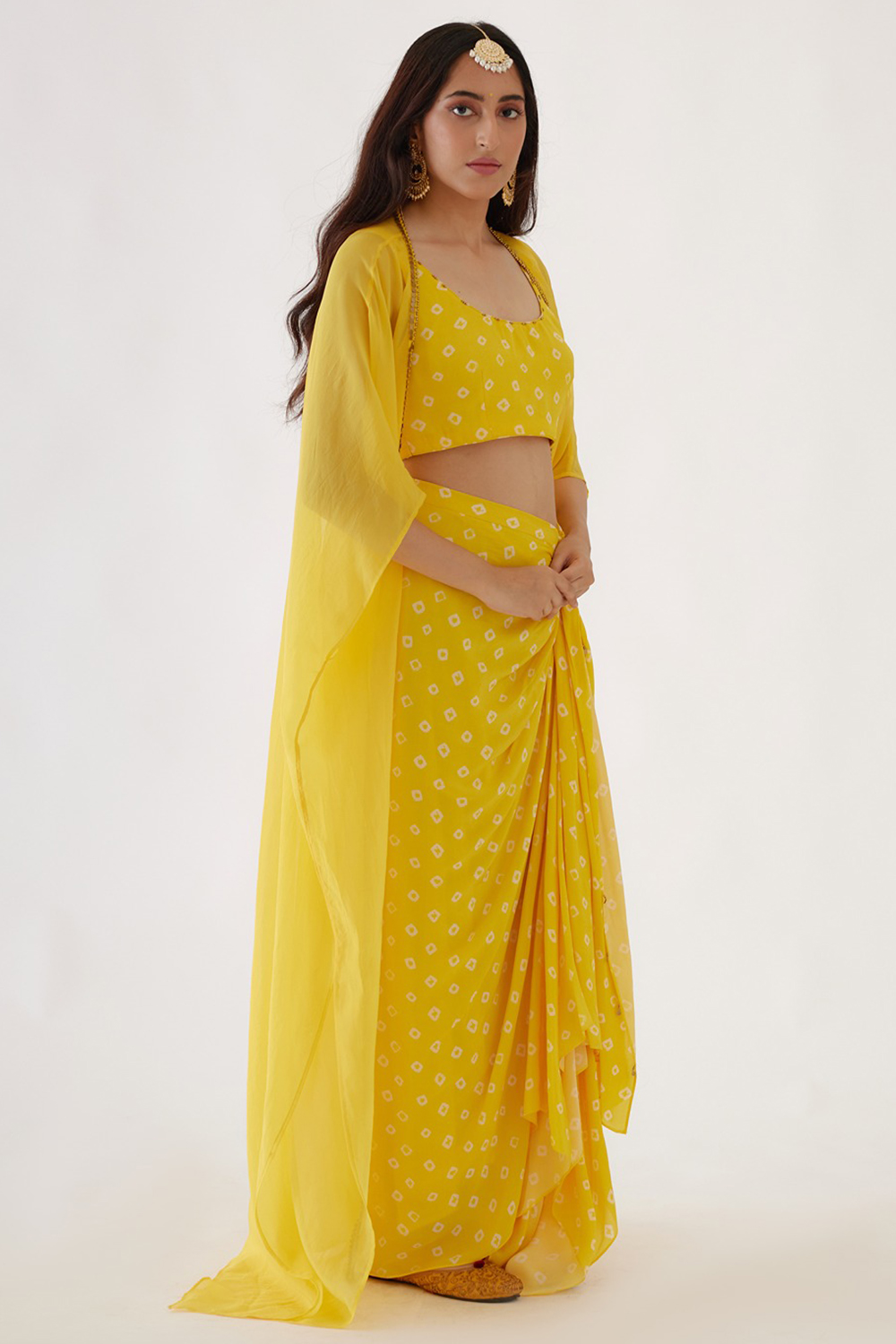 Yellow Bandani Print Drape Skirt Set