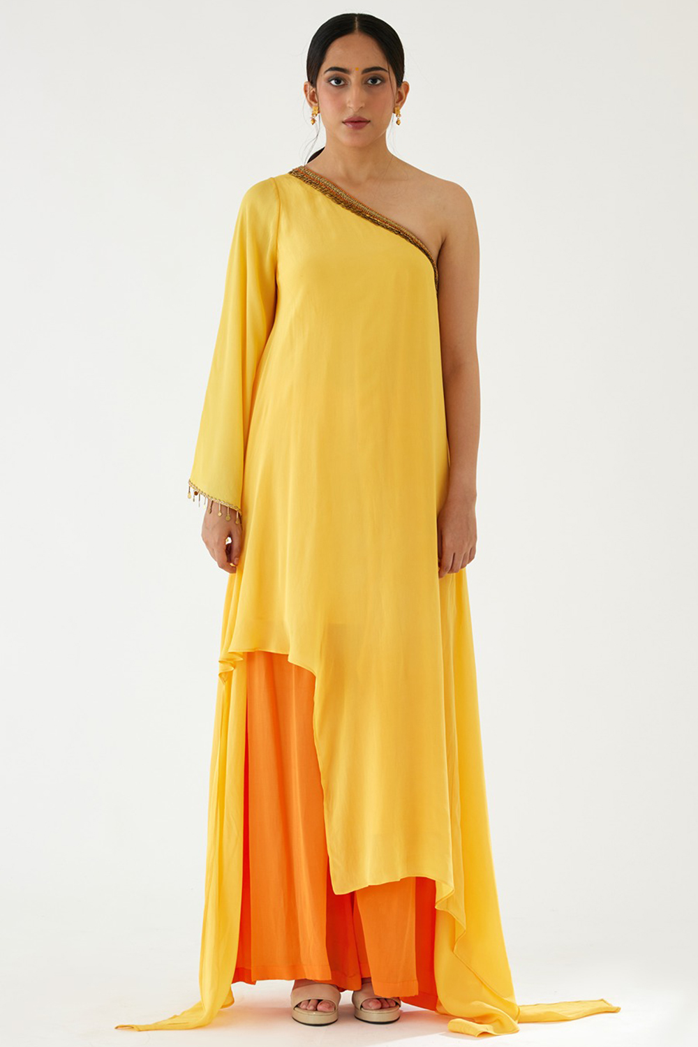 Yellow Assymetrical Dress Set
