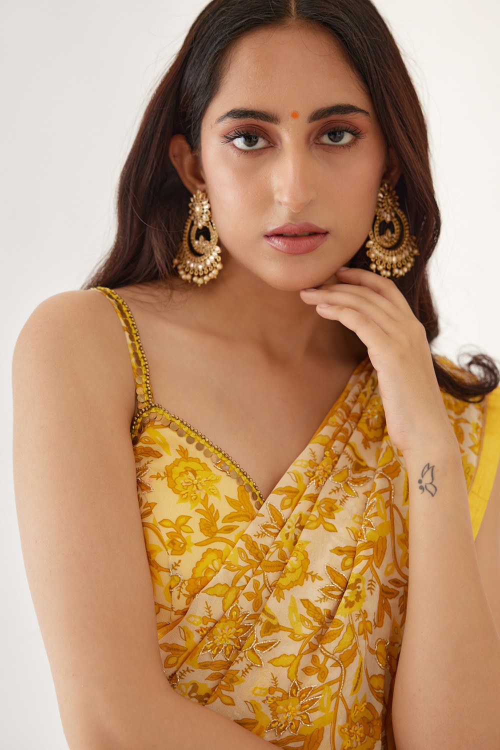 Yellow Printed Saree Set