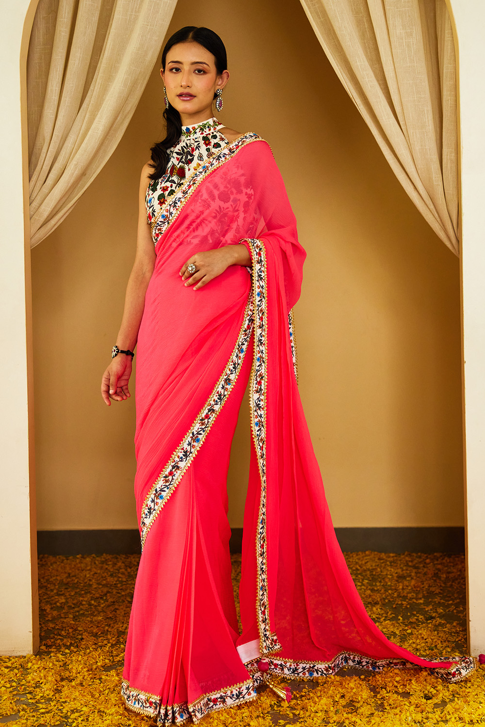 Pink Color Designer Embroidery Party Wear Chiffon Saree (She Saree 1827)