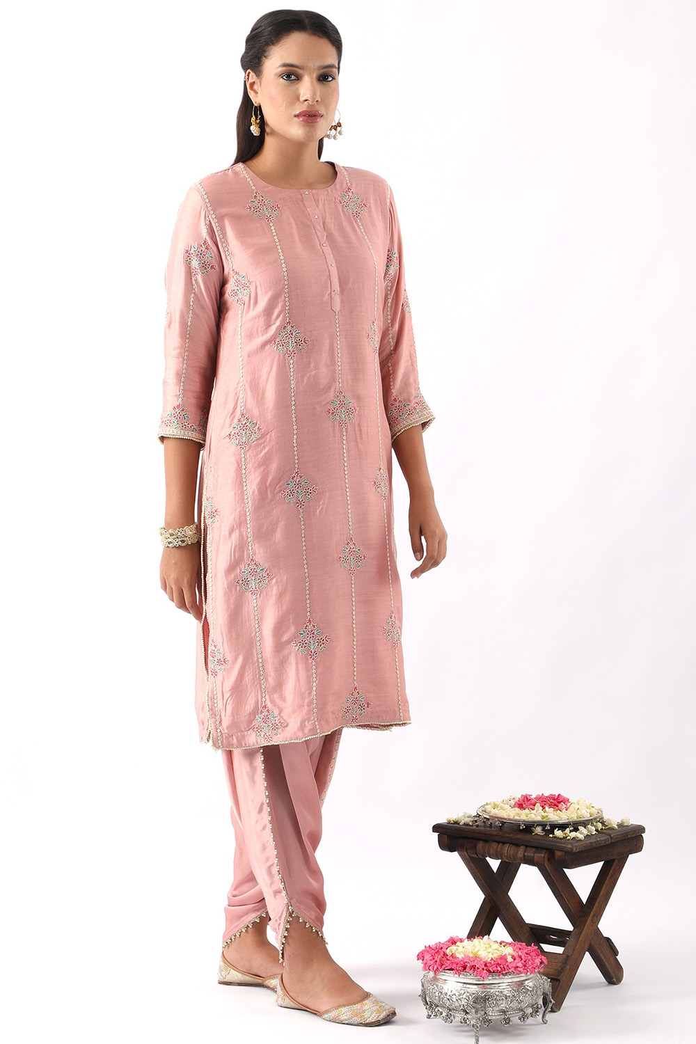 Blush Pink Embroidered Kurta & Dhoti Set