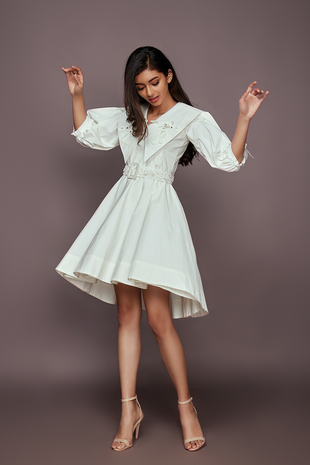 A-Line Cotton Dress With Cutwork Collar