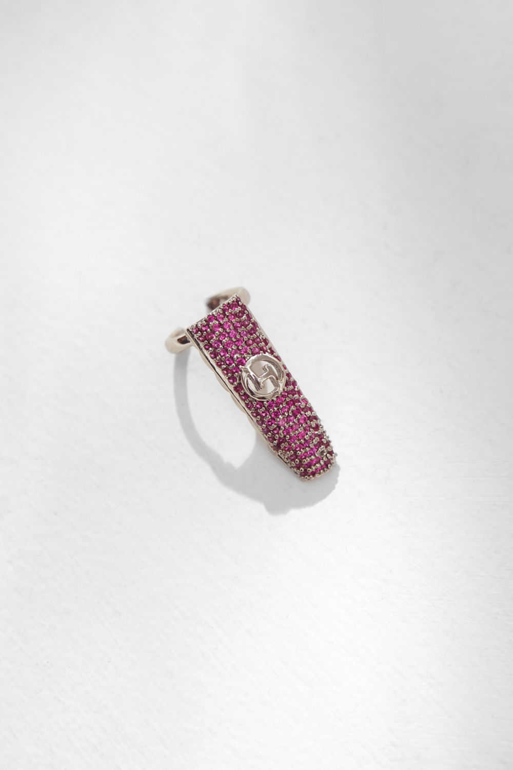 The Jewelled Monogram Fingertip Ring In Fuscia Pink