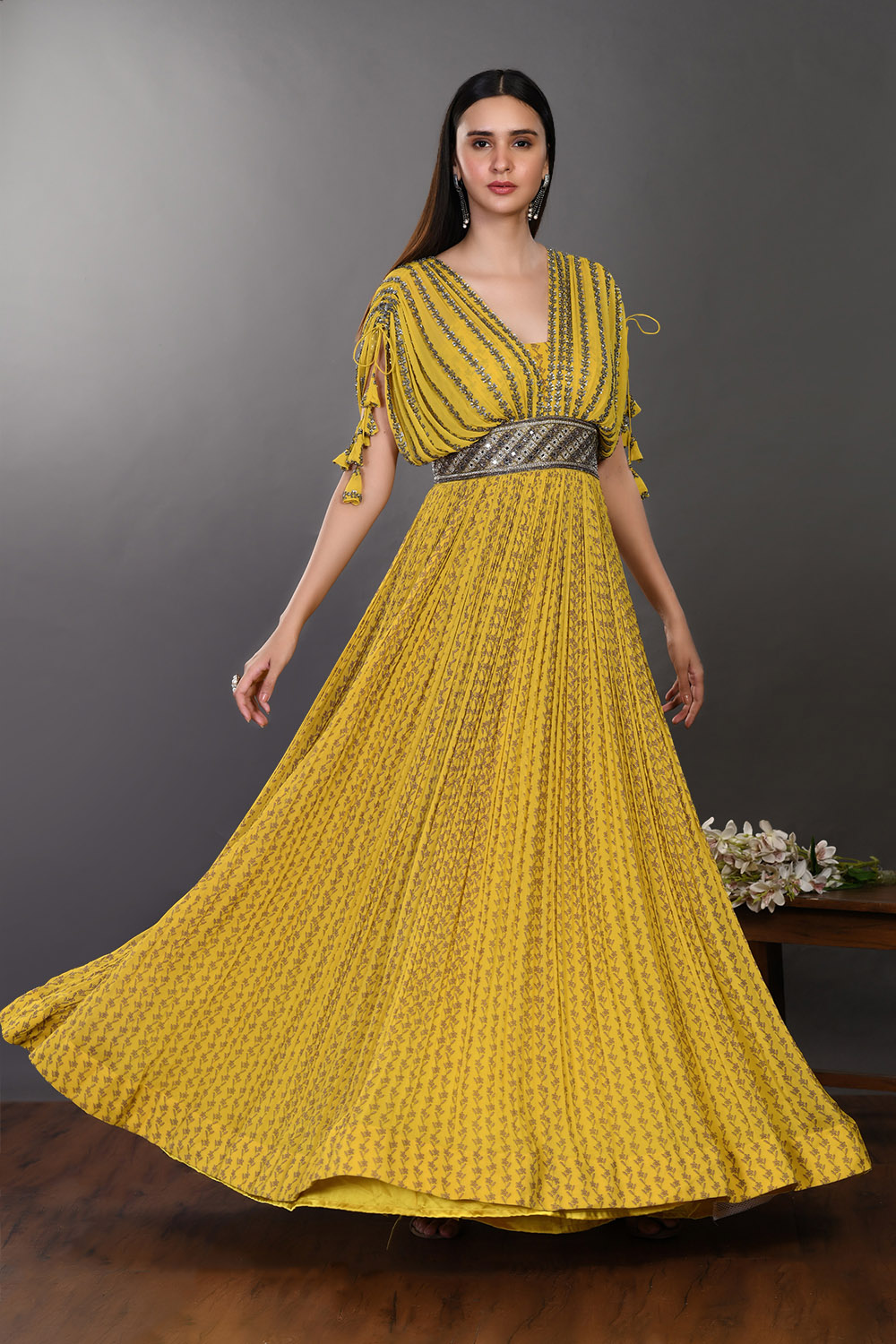 Yellow Sequence Georgette Gown
