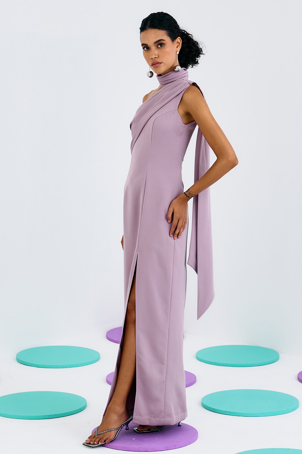 Lilac One Shoulder Hand Pleat Gown