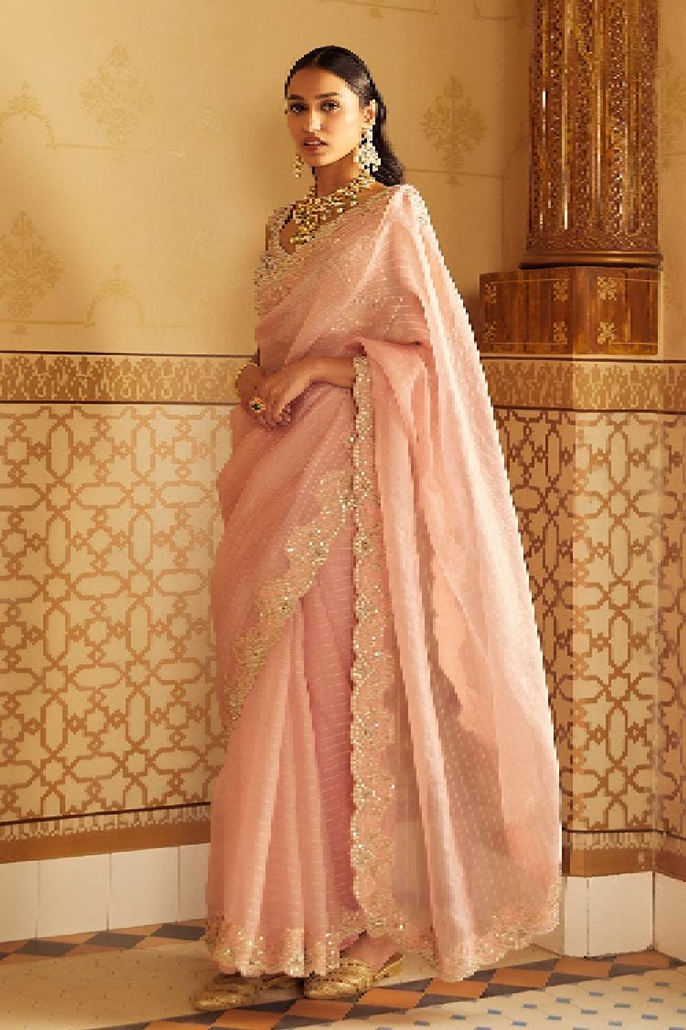 Soft Berry Hand Embroidered Saree