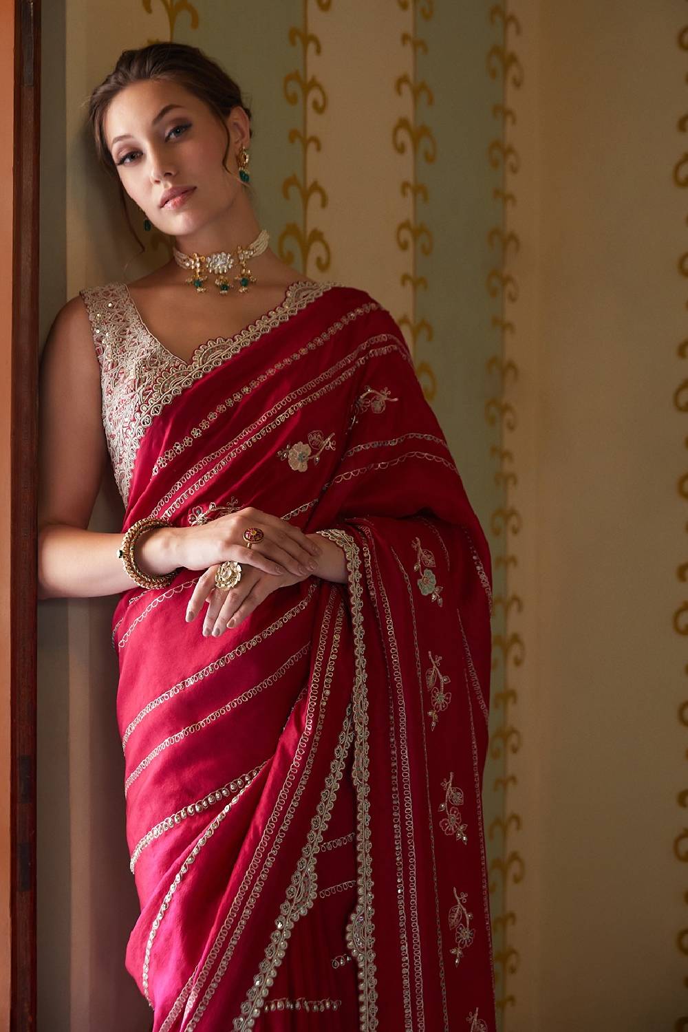 Scarlet Hand Embroidered Saree