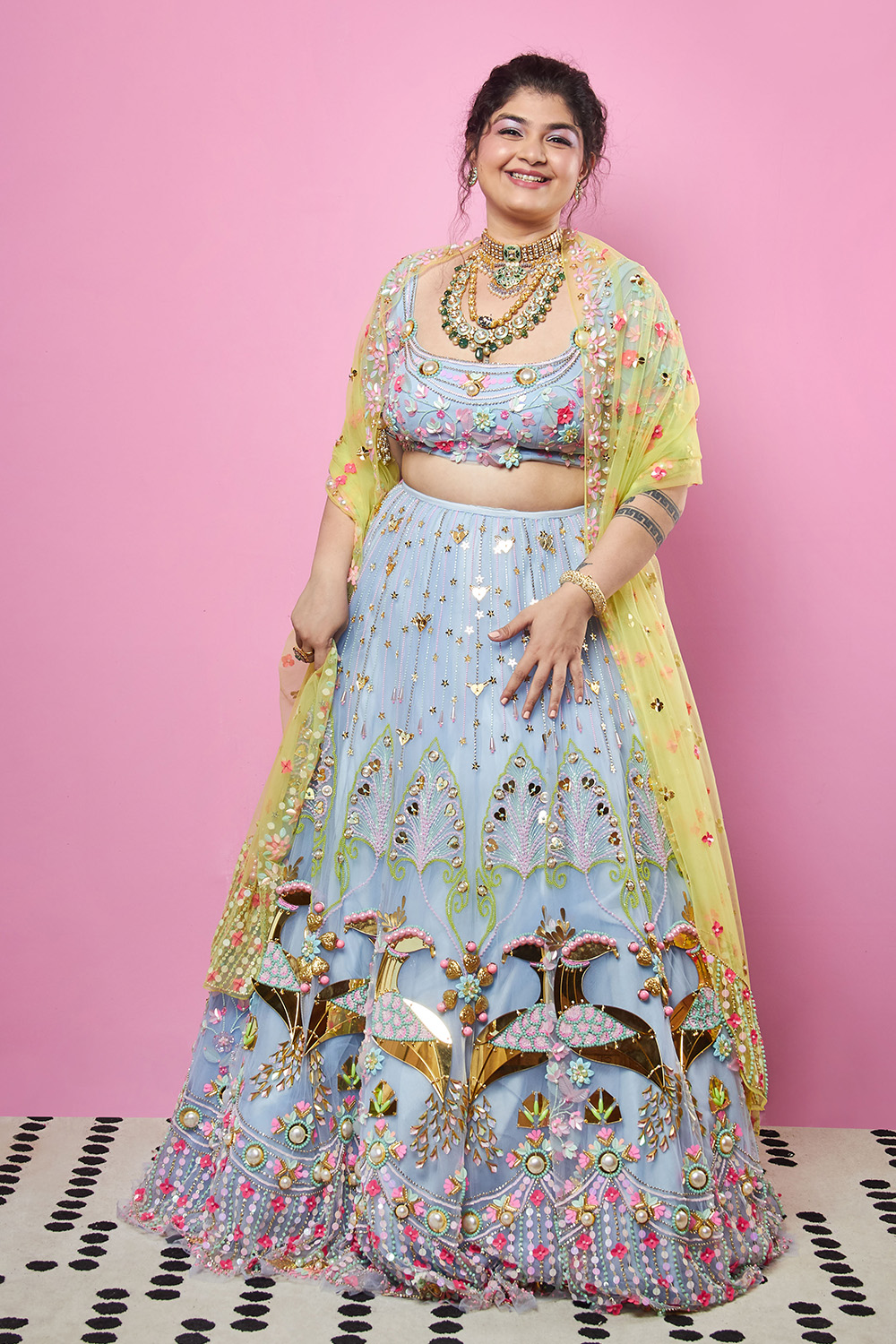 Ever Thine, Ever Mine, Ever Ours - Blue And Lime Embellished Full Lehenga Set
