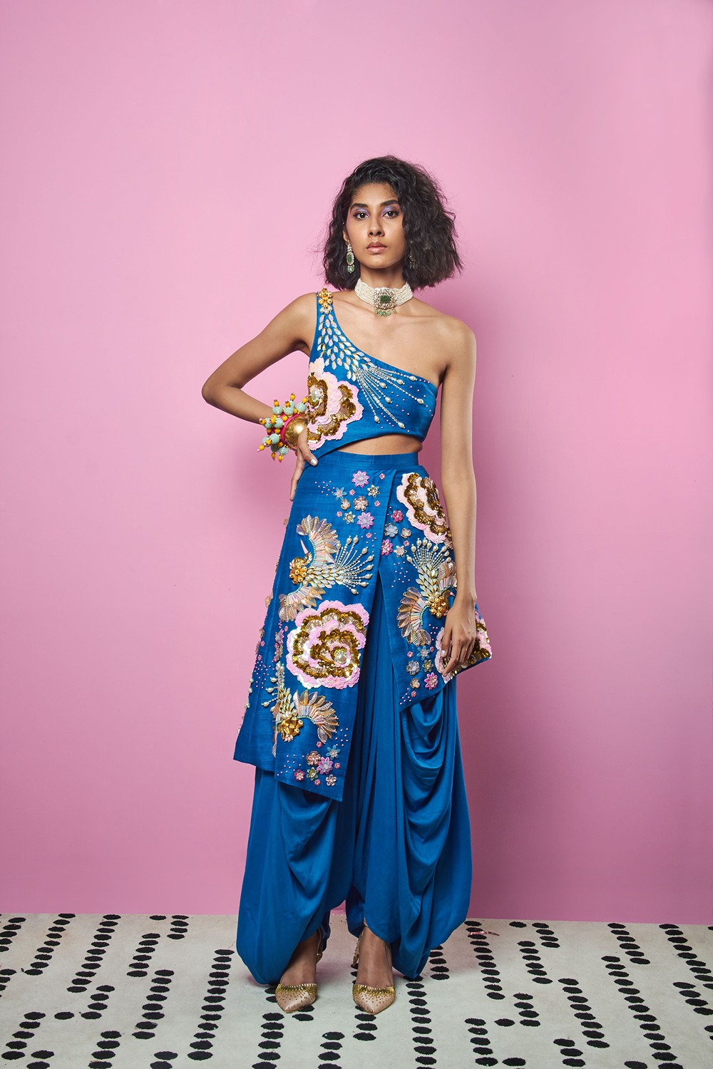 They Say - Cobalt Blue One-Shoulder Dhoti Jumpsuit