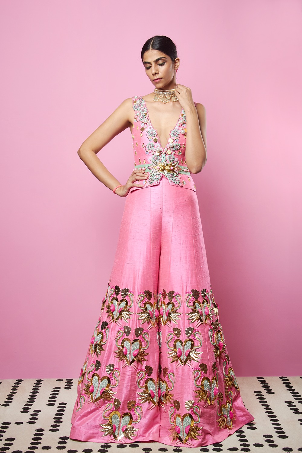 Be Mine - Candy Pink Embellished Pant And Top Set