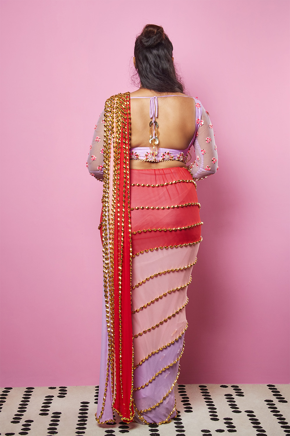 When He'S Around - Multi-Colored Embellished Pre-Stiched Saree Set