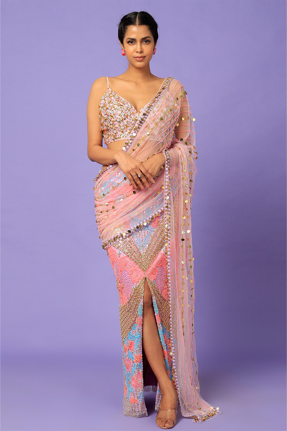 It Girl : Icy You See Me - Blush Pink Pre-Stitched Saree
