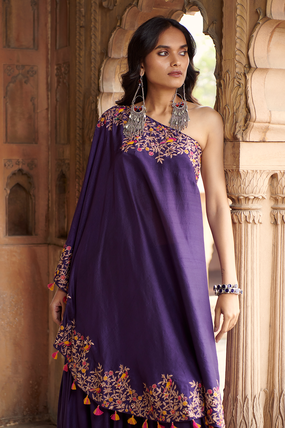 Embroidered One Shoulder Tunic With A Sharara