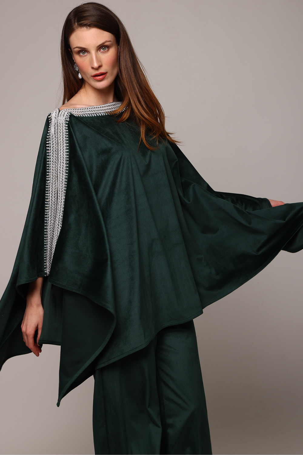 Multifaceted Bottle Green Cape