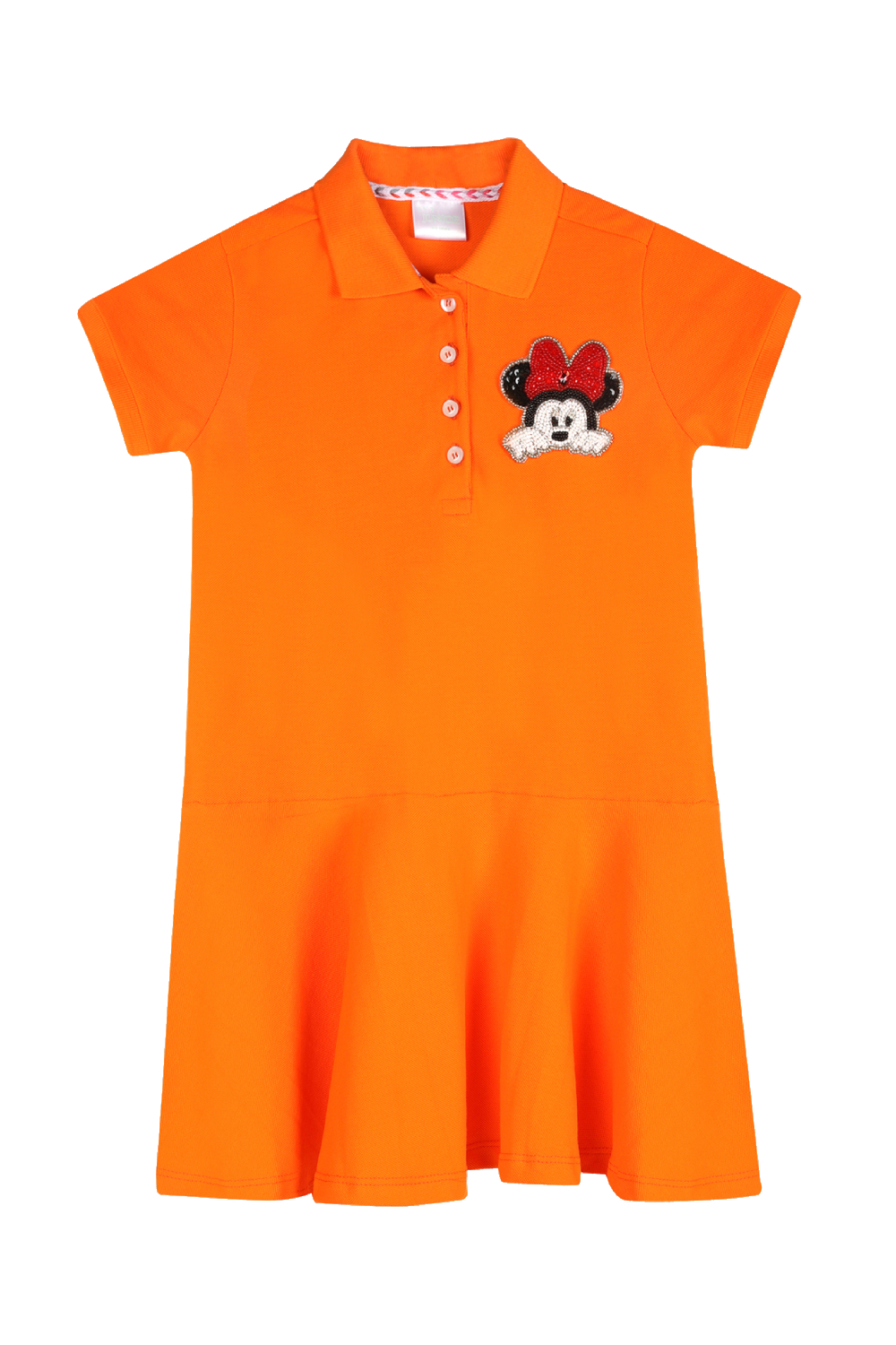 Girls Polo Orange Dress With Minnie Mouse Motif