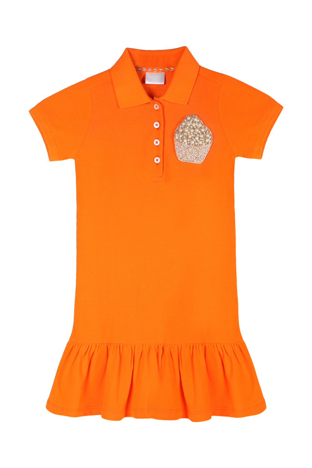 Girls Polo Orange Dress With Cupcake Motif
