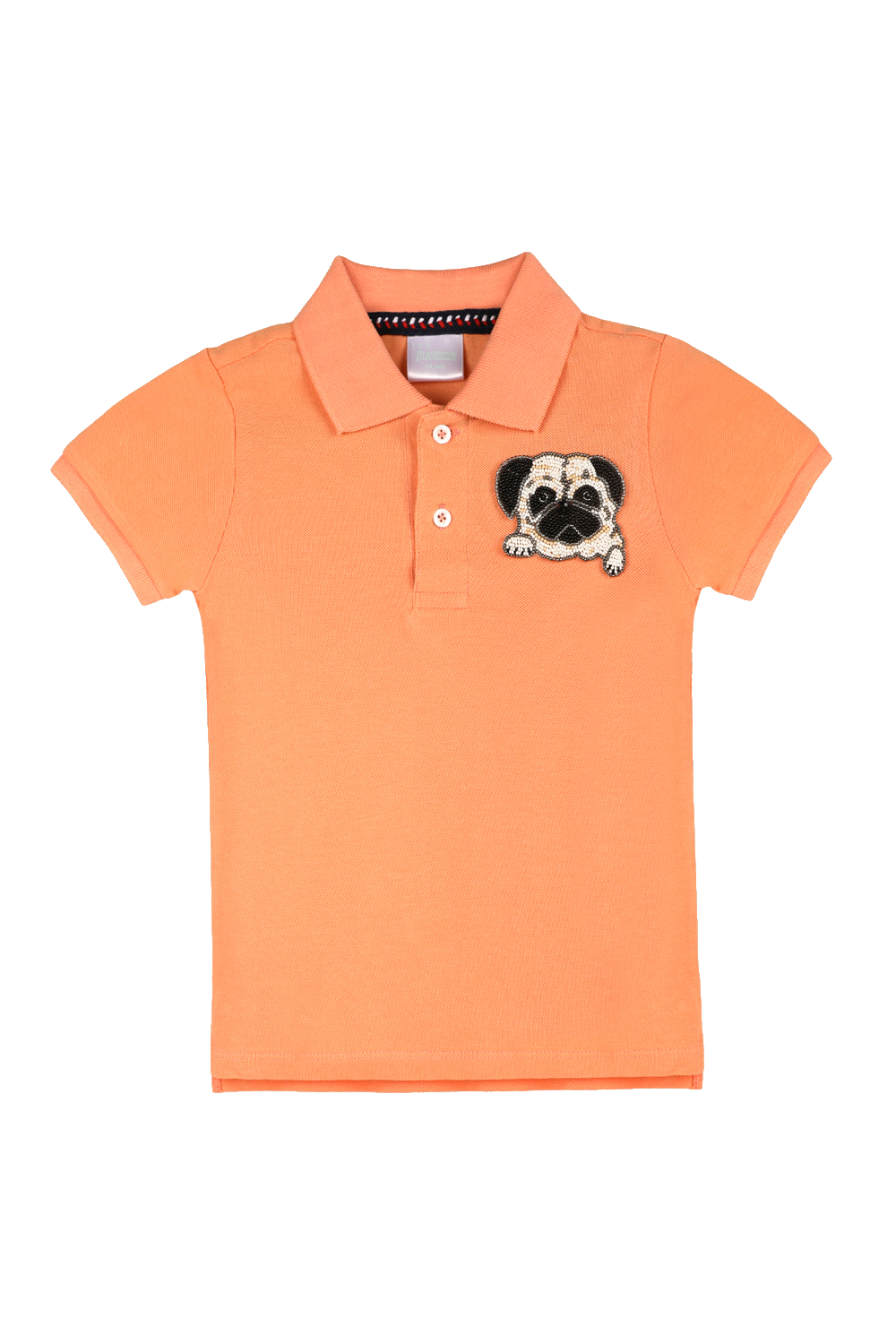 Peach Polo T-Shirt With Pug Face Motif