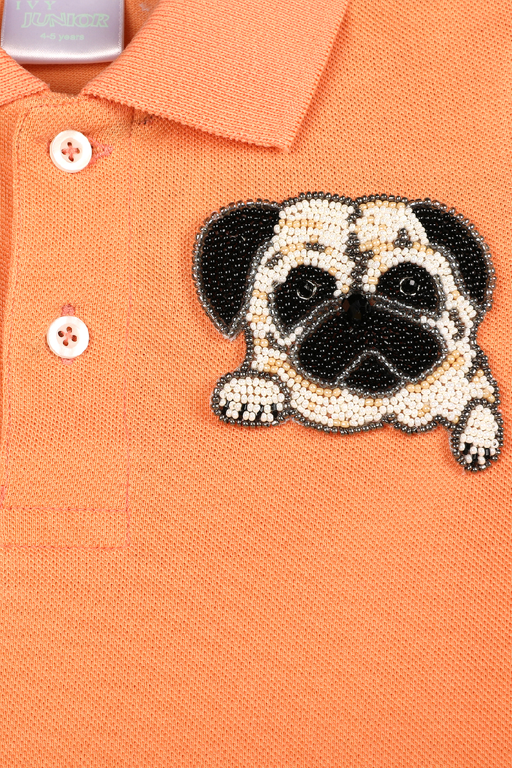 Peach Polo T-Shirt With Pug Face Motif