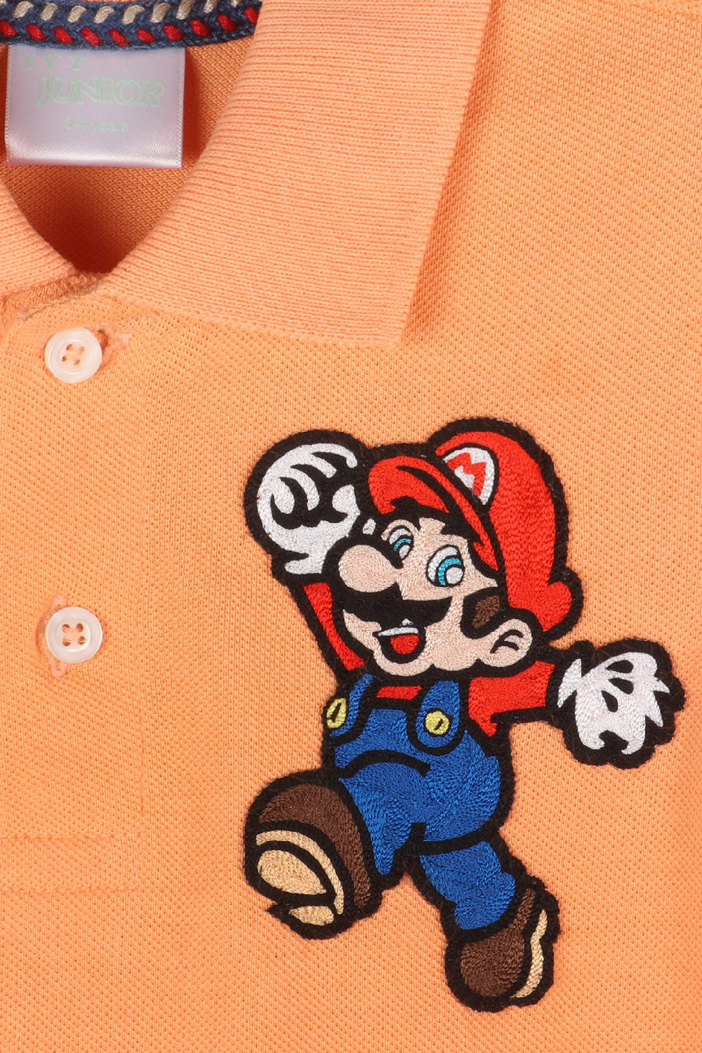 Boy Polo T-Shirt With Mario Bros. Hand Embroidred Motif