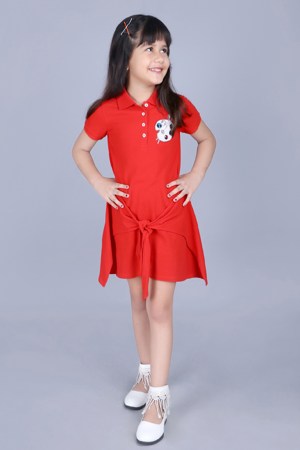 Girls Polo Dress With Paint Palette Hand Embellishment 