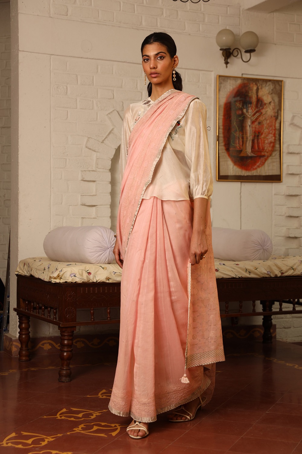 Manjhlii Soft Pink Silk Handwoven Chanderi Saree