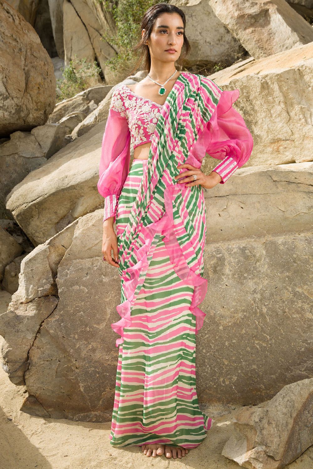 Pink Printed Saree Set