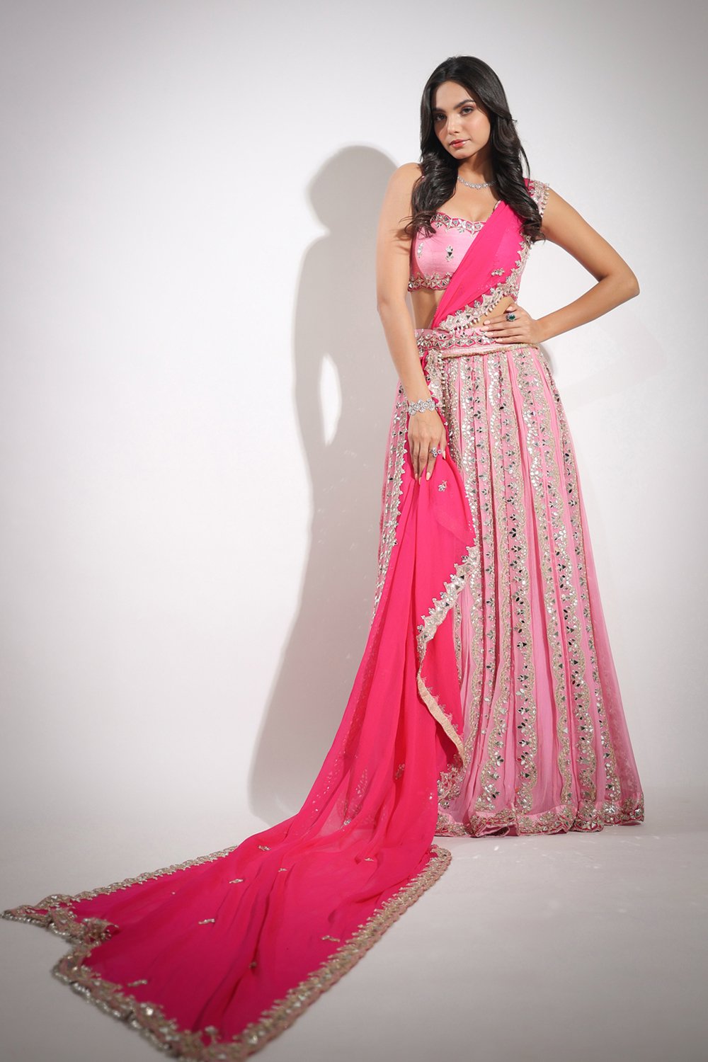 Haseena Noor Darpan Lehenga Set In Candy Pink
