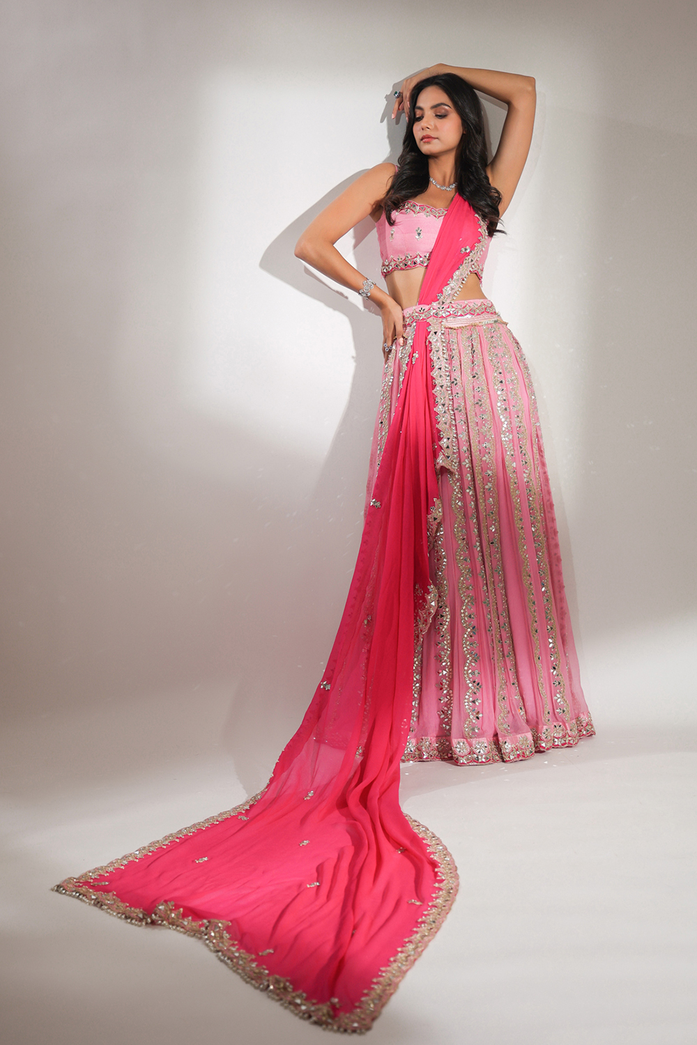 Haseena Noor Darpan Lehenga Set In Candy Pink