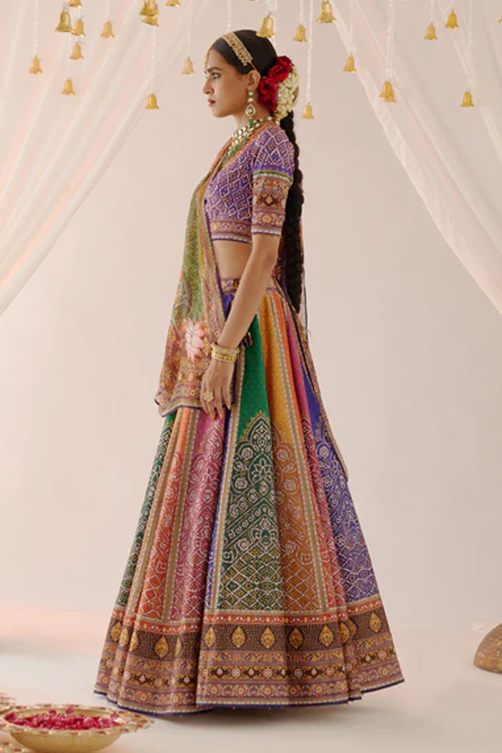 Vrindavan : Leela Printed Skirt Blouse & Dupatta Set - Multi 