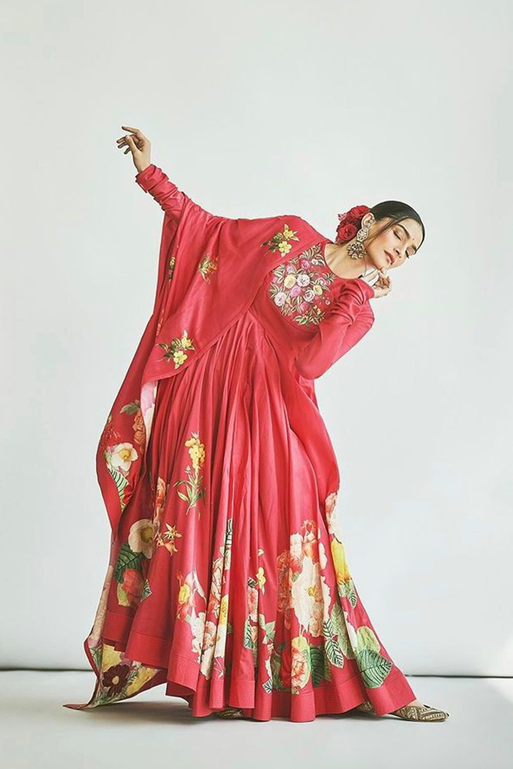 Chanderi Anarkali Set With Multicolour Print 