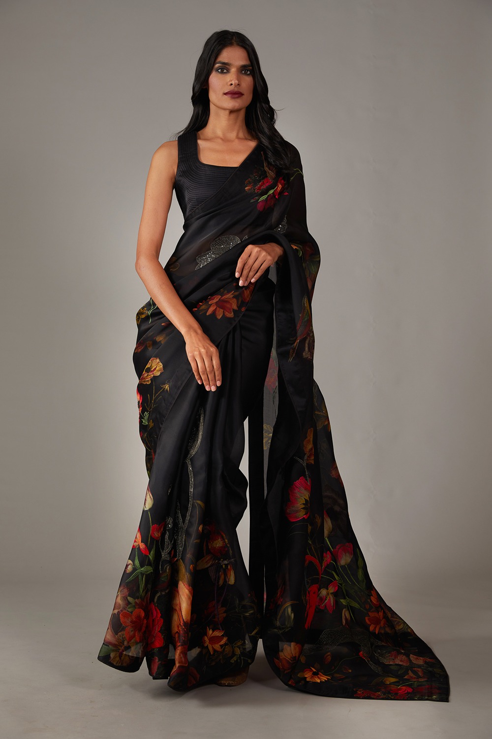 Black Organza Saree With Embroidery 