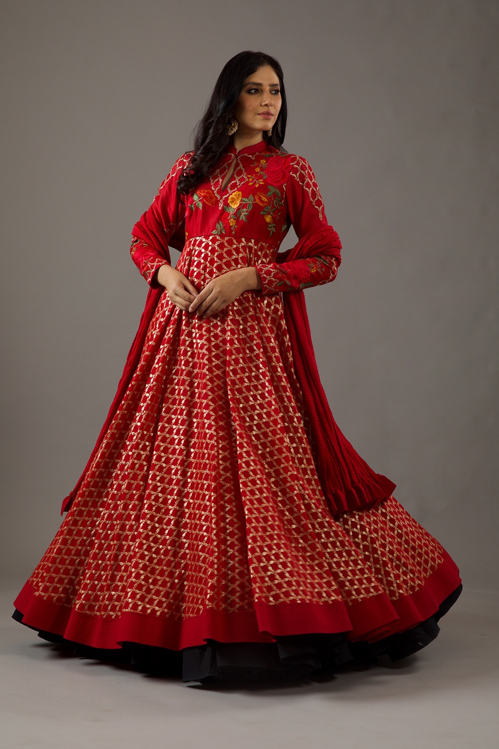 Chanderi Anarkali Set With Embroidery 
