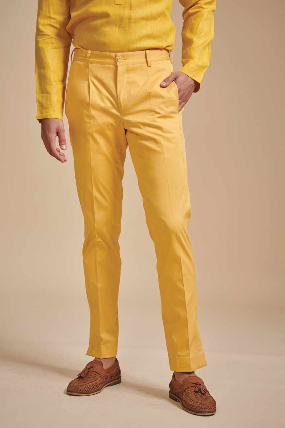 Yellow Cotton Tapered Pant