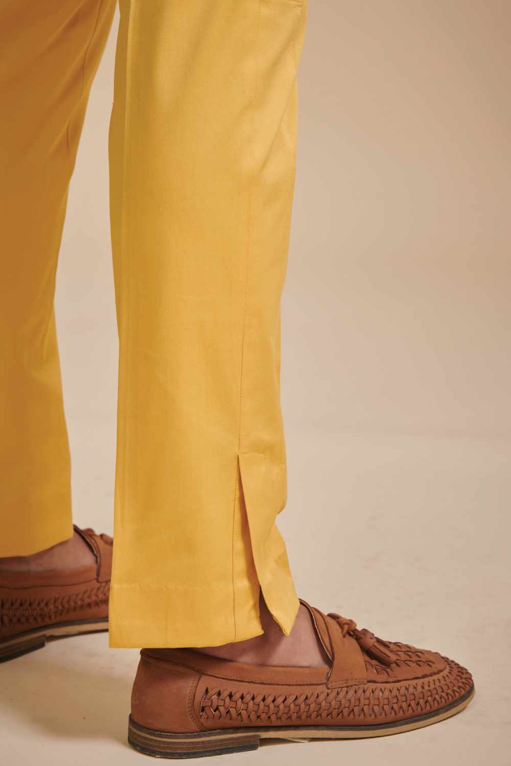 Yellow Cotton Tapered Pant