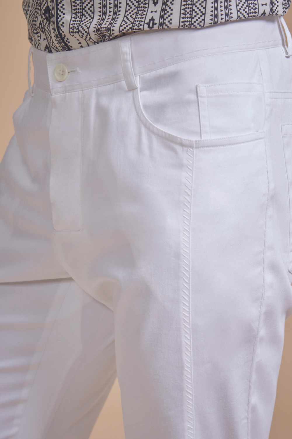 Stylised White Cotton Tapered Pant