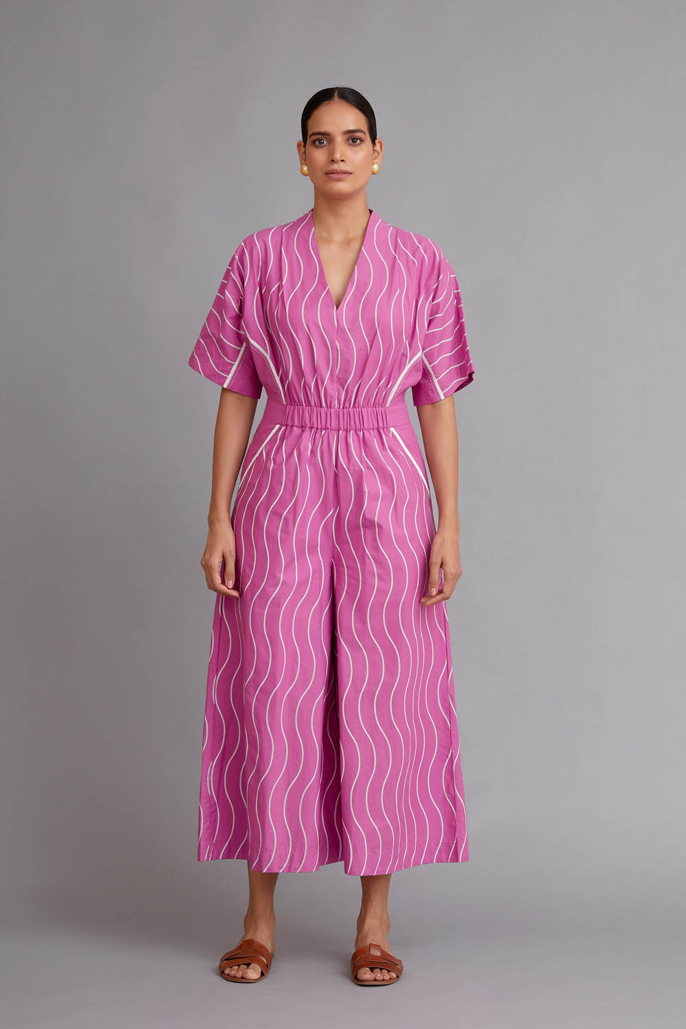 Pink Wave Print Jumpsuit