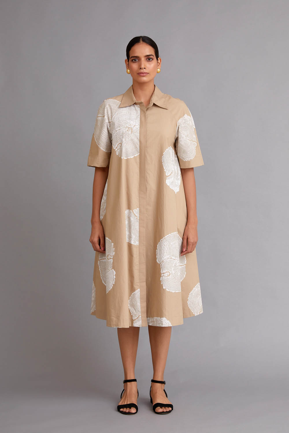 Beige Log Print Dress