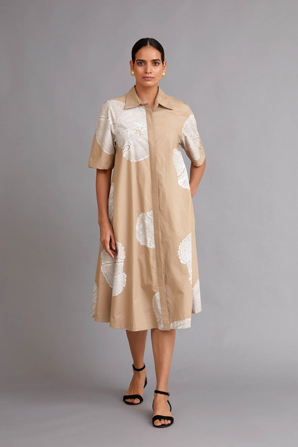 Beige Log Print Dress