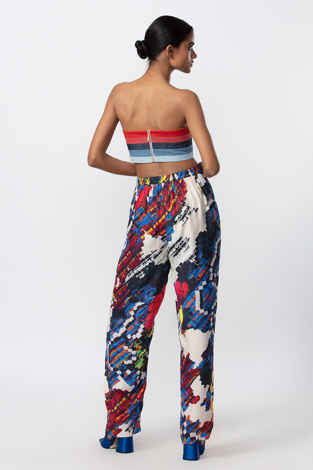 Abstract Floral Print High Waist Trousers