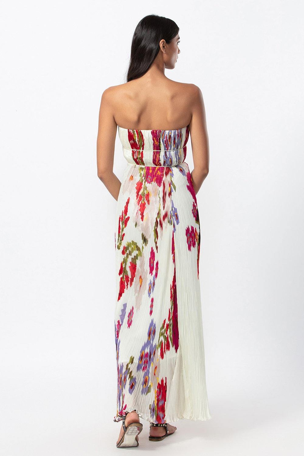 Abstract Floral Rpint Hand Micro Pleated Gown