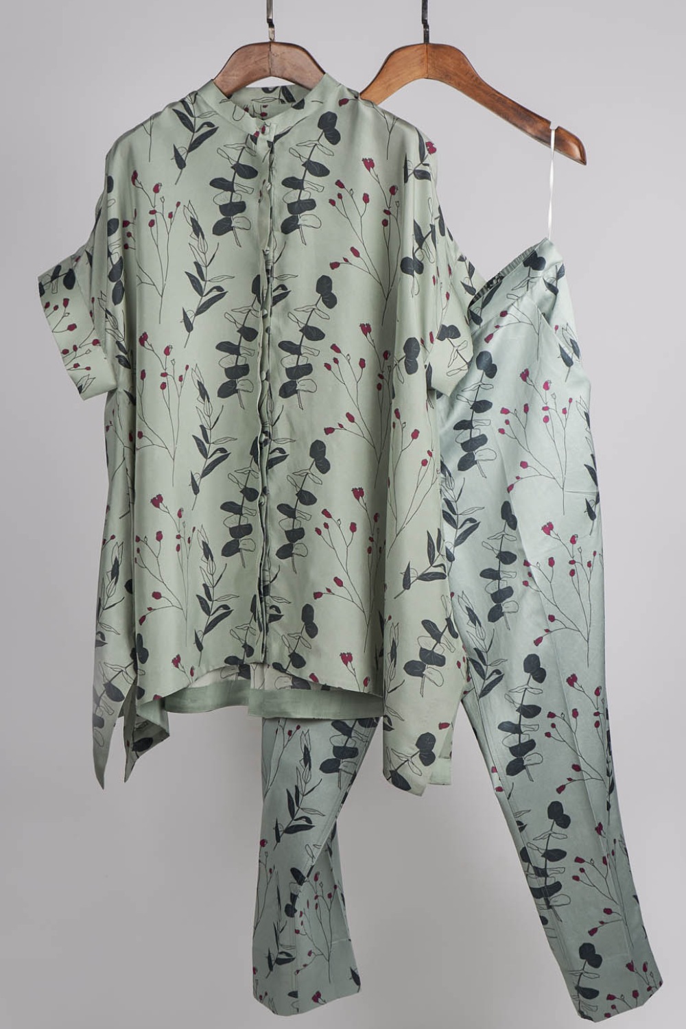 Mint Printed Floral Silk Co-ord Set