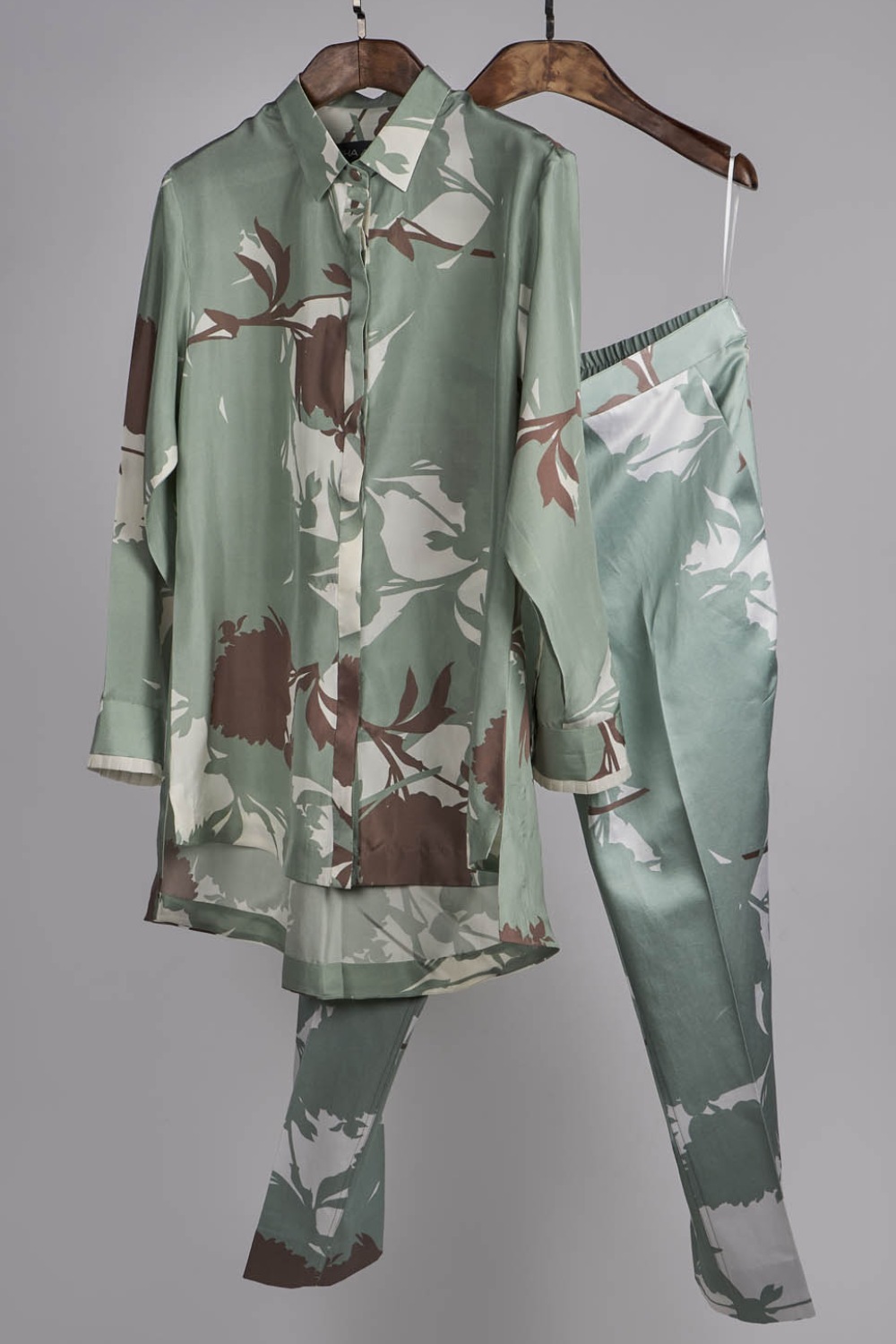 Mint & Beige Floral Silk Co-ord Set