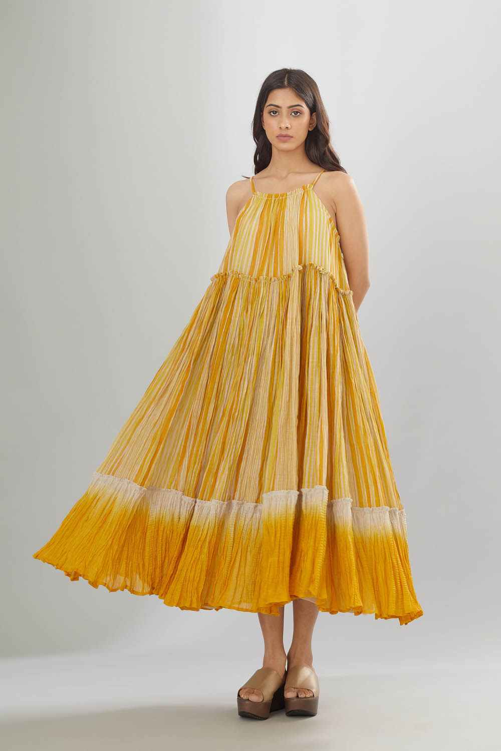 Yellow Charlette Crinkled Stripe Dress