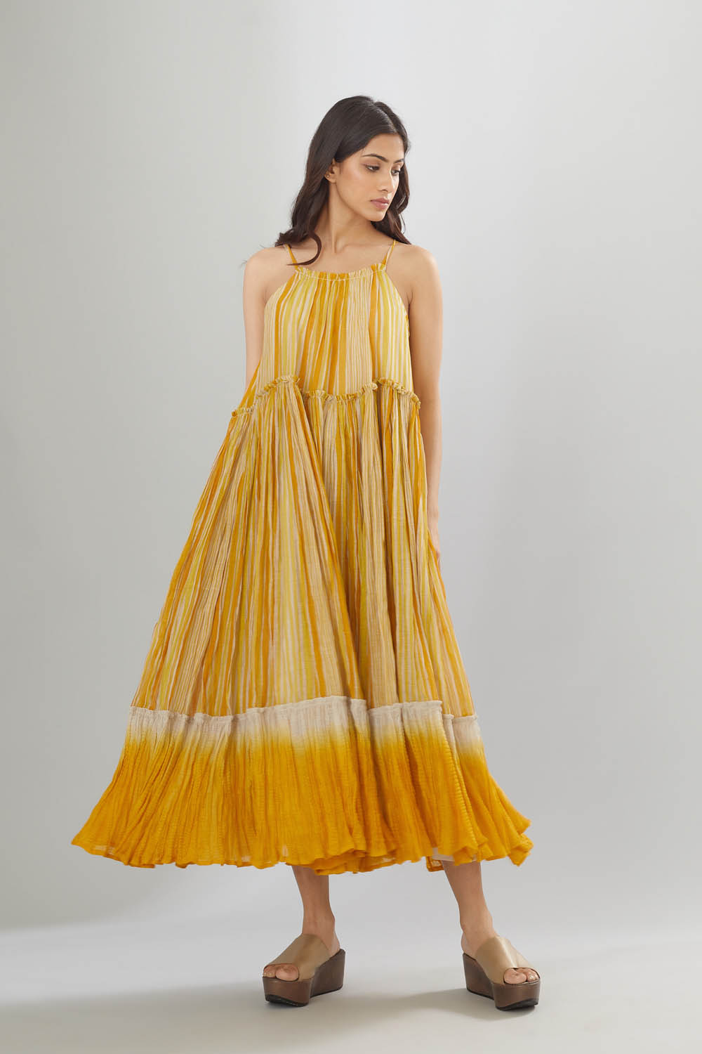 Yellow Charlette Crinkled Stripe Dress