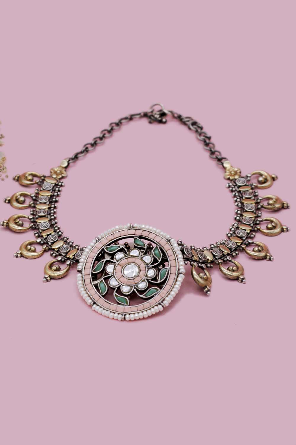 Silver Afsarara Kundan Necklace