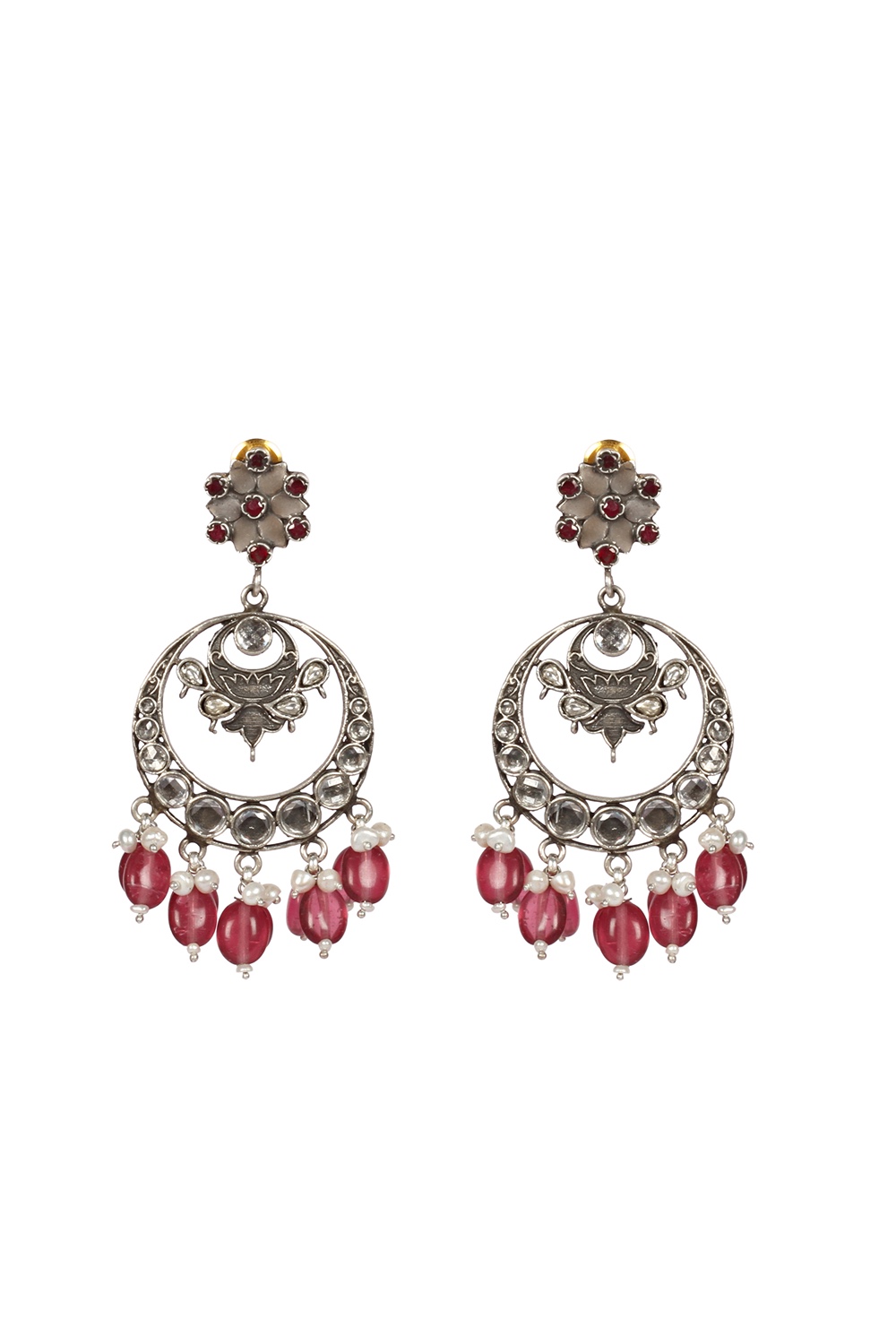 Buy Tvayaa Art Small Size Stud Earrings Silver Oxidised Dark Pink Color  Stone Women Jewellery Online at Best Prices in India - JioMart.