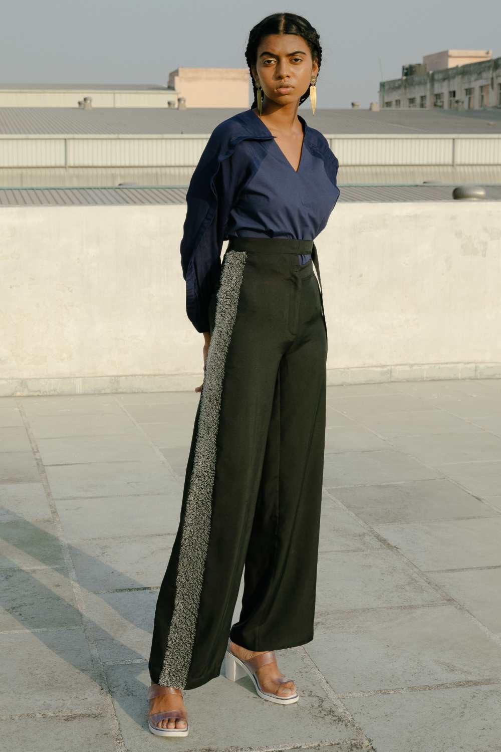 Double waist charcoal trousers